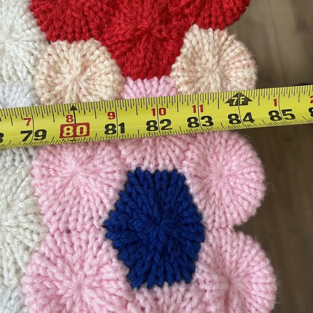 Vintage Grandmother's Flower Garden Crochet Afghan Blanket 79” x 84” Thick